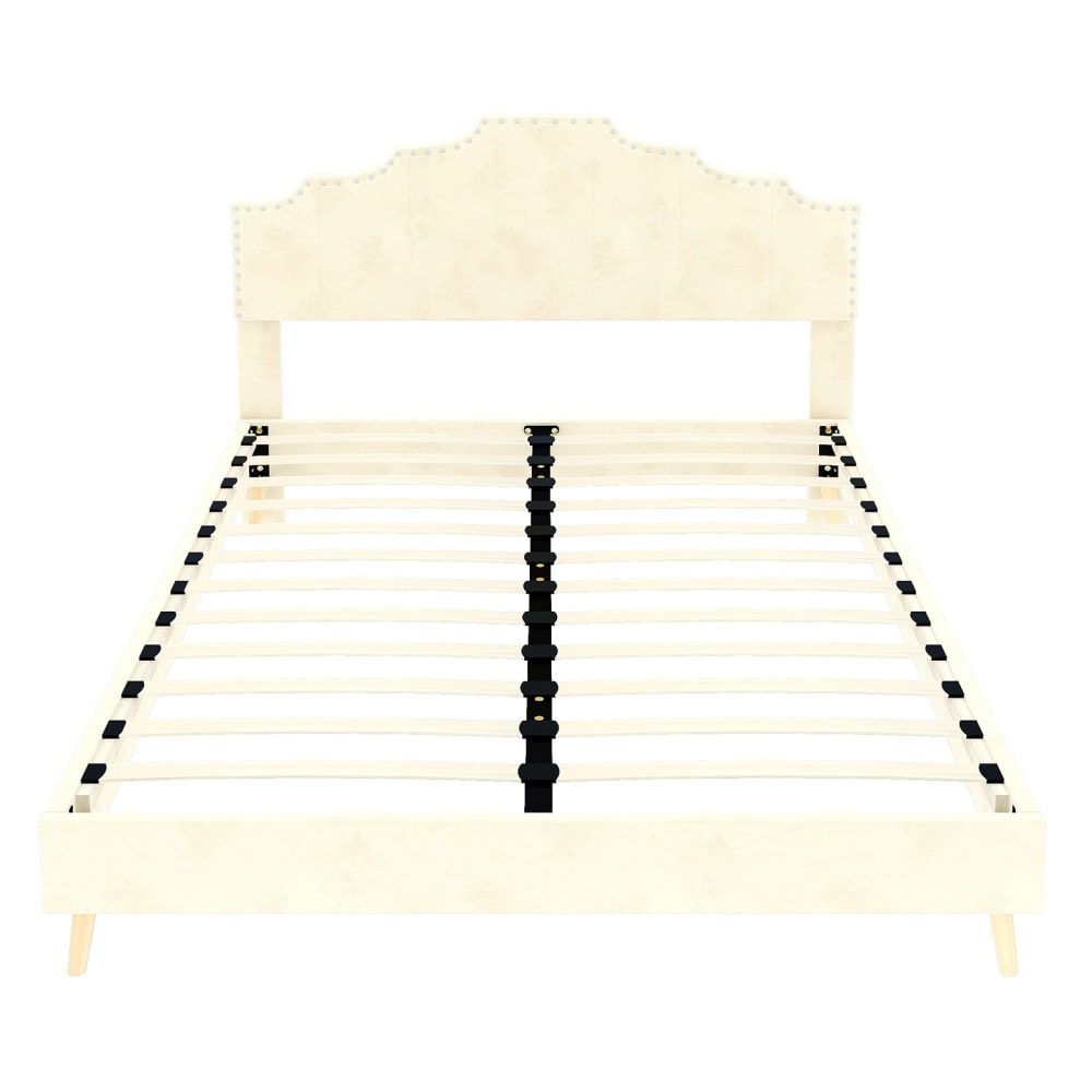Lit tapissier en lin beige 160x200cm