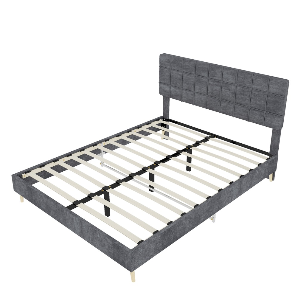 Lit tapissier double en lin gris 140x200cm
