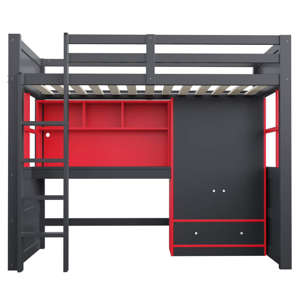 Lit superposé en pin noir-rouge 90x200 cm
