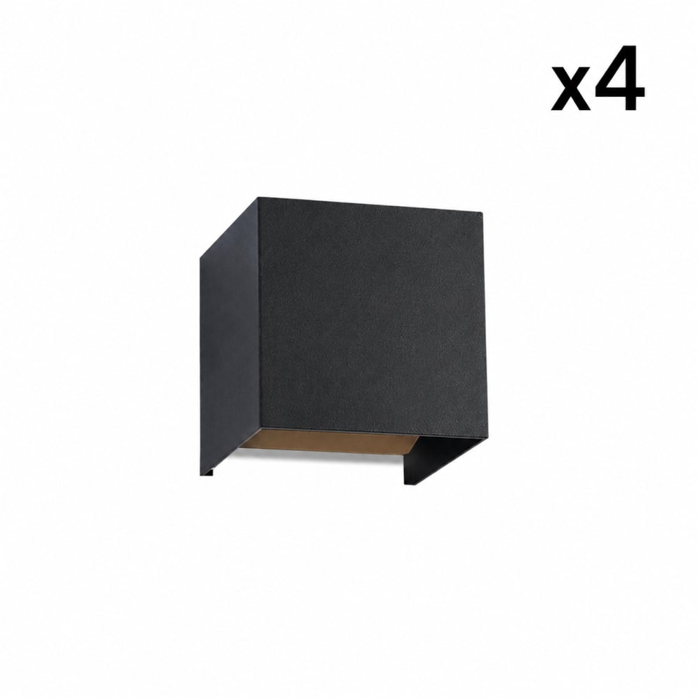 Applique murale aluminium noir 10x10x10cm led lot de 4