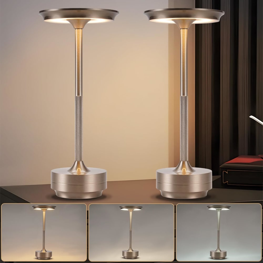 Tischlampe Aluminium 13x13x27cm Nickel LED 2er-set - Maisons Du