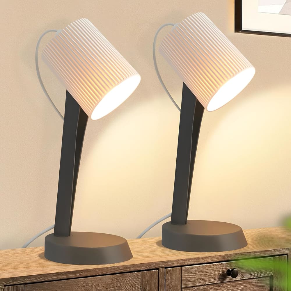 Tischlampe Kunststoff 19,5x10x37,4cm Grau E14 2er-Set - Maisons