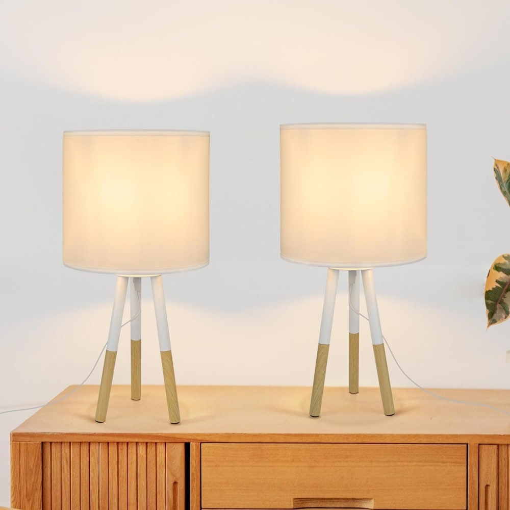 Tischlampe Stoff Eisen 19x19x39.6cm Weiß E27 2er-Set - Maisons Du