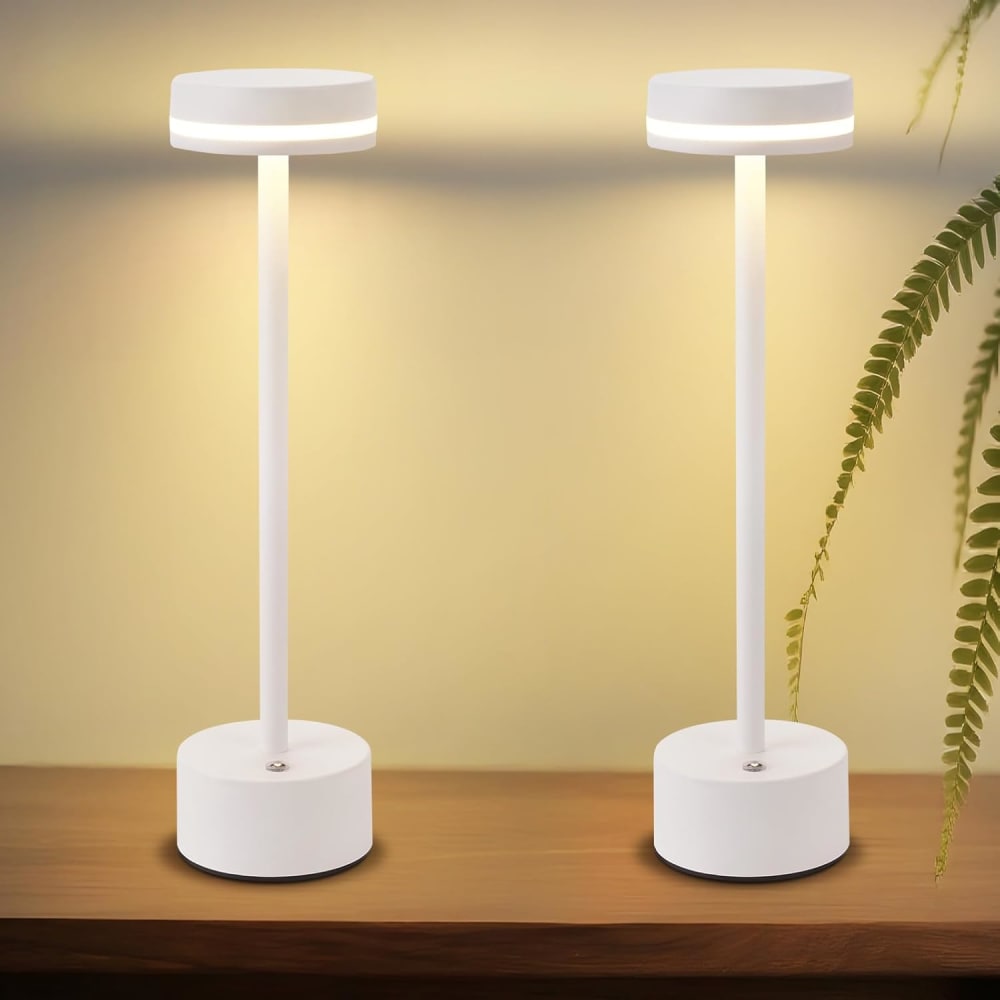Lampe de table fer blanc 8x8x31.5cm led lot de 2 — vue 3