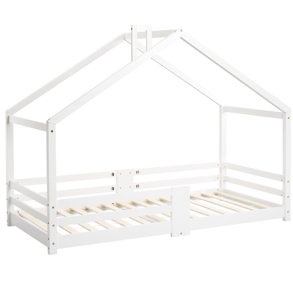 Meubles Cosy Kinderbett Hausform Massivholz weiß, Sicherheitsgeländer, 90x200 Baby -
