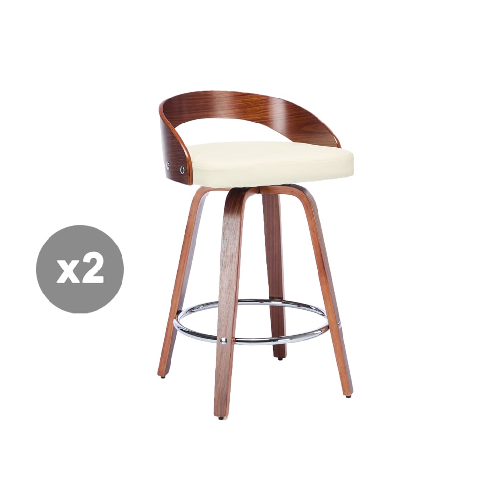 Meubles Cosy 2er-Set Barhocker drehbar, Sitzhöhe 63 cm, Massivholzbeine, beige - Leder