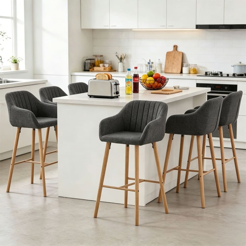 Lot de 6 chaises de bar, siège 75 cm, pieds bois massif, noir Lot de 6 chaises de bar, siège 75 cm, pieds bois massif, noir