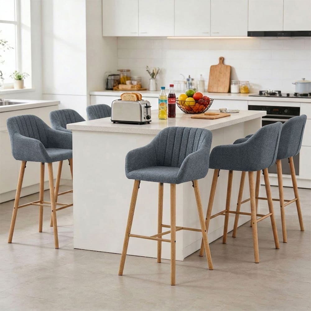 Lot de 6 chaises de bar, siège 75 cm, pieds bois massif, gris Lot de 6 chaises de bar, siège 75 cm, pieds bois massif, gris