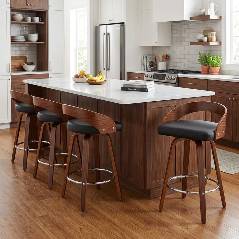 4er-Set Barhocker drehbar, Sitzhöhe 63 cm, Massivholzbeine