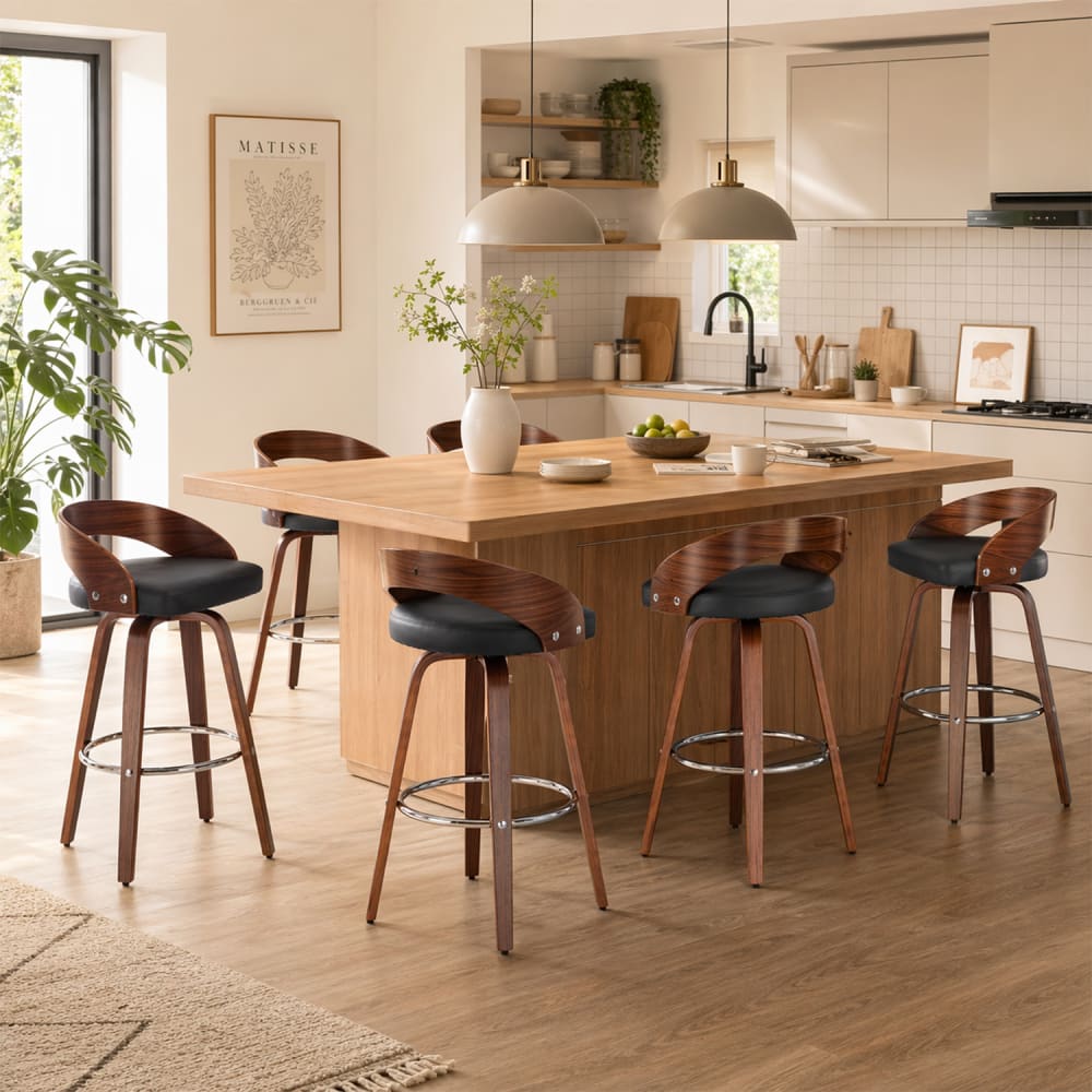 Lot de 6 tabourets de bar pivotants, siège 63 cm, noir