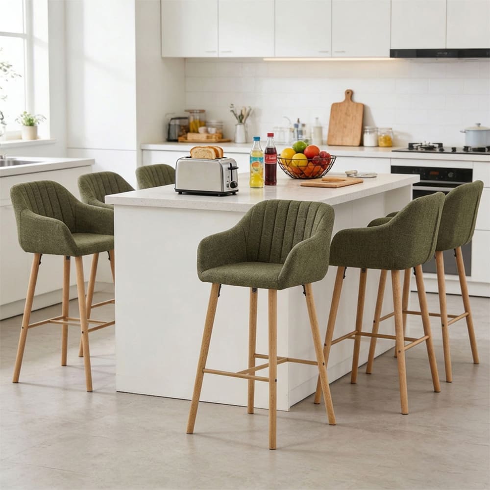 Lot de 6 chaises de bar, siège 75 cm, pieds bois massif, vert Lot de 6 chaises de bar, siège 75 cm, pieds bois massif, vert