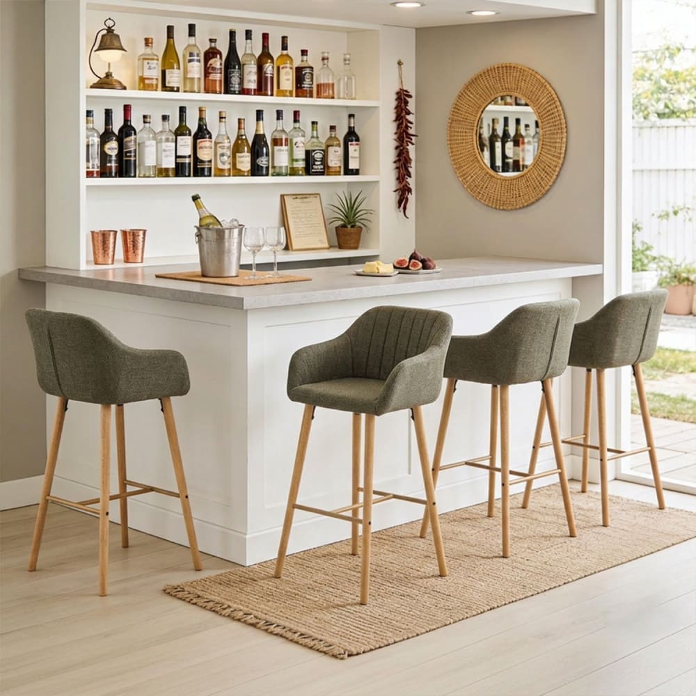 Lot de 4 chaises de bar, siège 75 cm, pieds bois massif, vert Lot de 4 chaises de bar, siège 75 cm, pieds bois massif, vert
