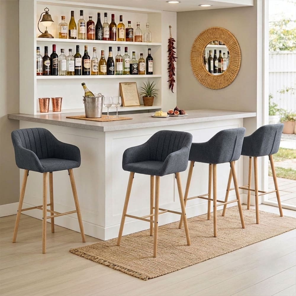 Lot de 4 chaises de bar, siège 75 cm, pieds bois massif, gris Lot de 4 chaises de bar, siège 75 cm, pieds bois massif, gris