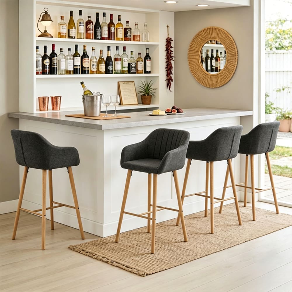 Lot de 4 chaises de bar, siège 75 cm, pieds bois massif, noir Lot de 4 chaises de bar, siège 75 cm, pieds bois massif, noir