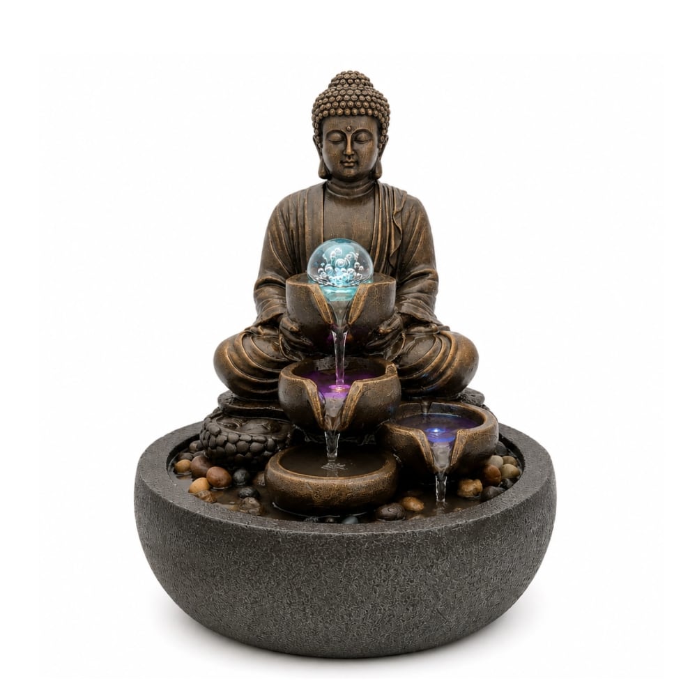 Zen-Buddha-Zimmerbrunnen Shanti, 3 Kaskaden, 30 cm - Maisons Du