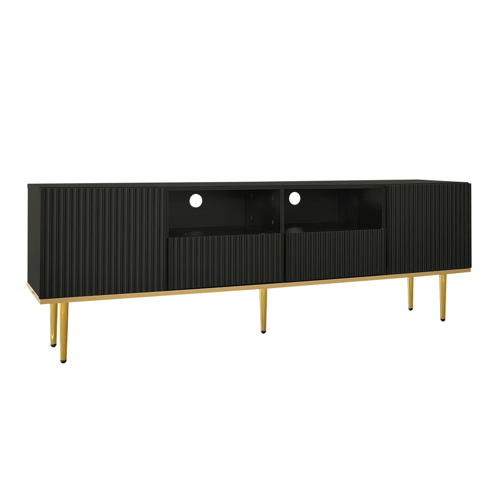 Meuble tv 2 portes, 2 tiroirs, pieds dorés, 165x36x55 cm Meuble tv 2 portes, 2 tiroirs, pieds dorés, 165x36x55 cm