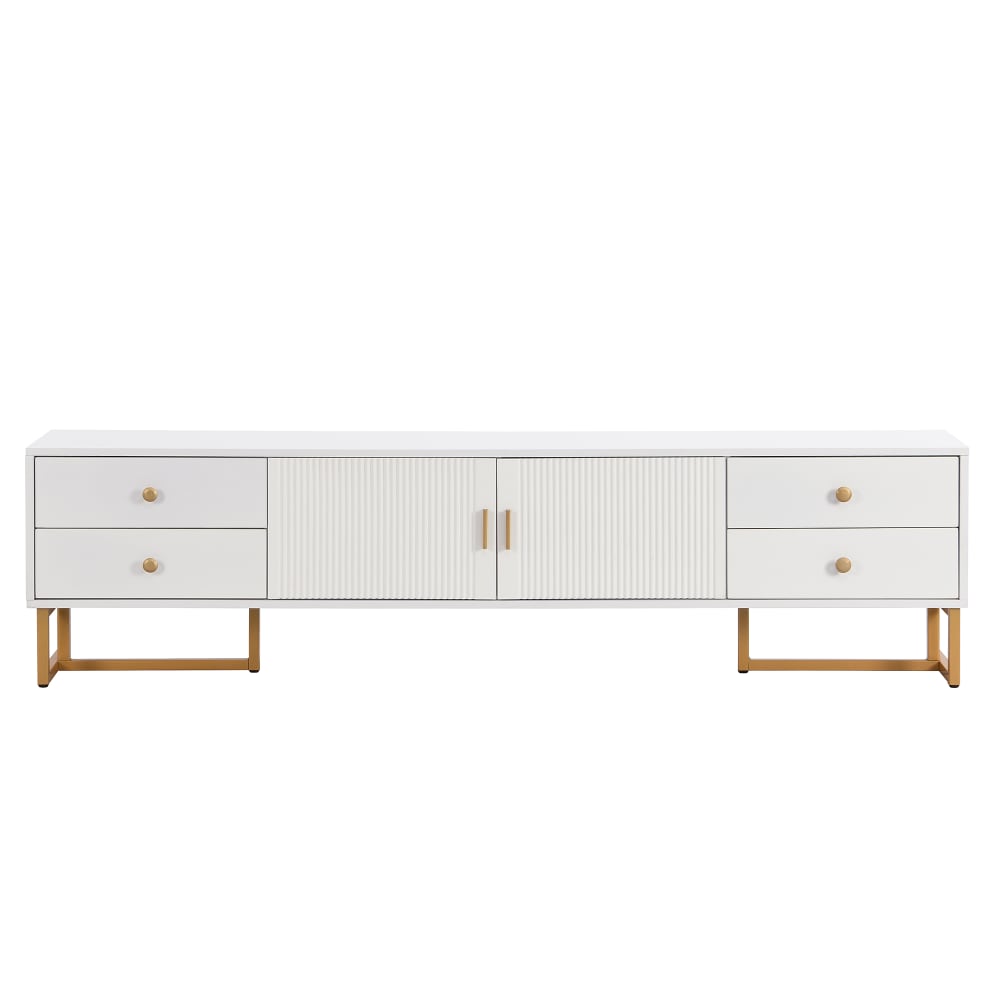 Meuble tv 2 portes, 4 tiroirs, poignées et pieds dorés, 175x30x46 Meuble tv 2 portes, 4 tiroirs, poignées et pieds dorés, 175x30x46