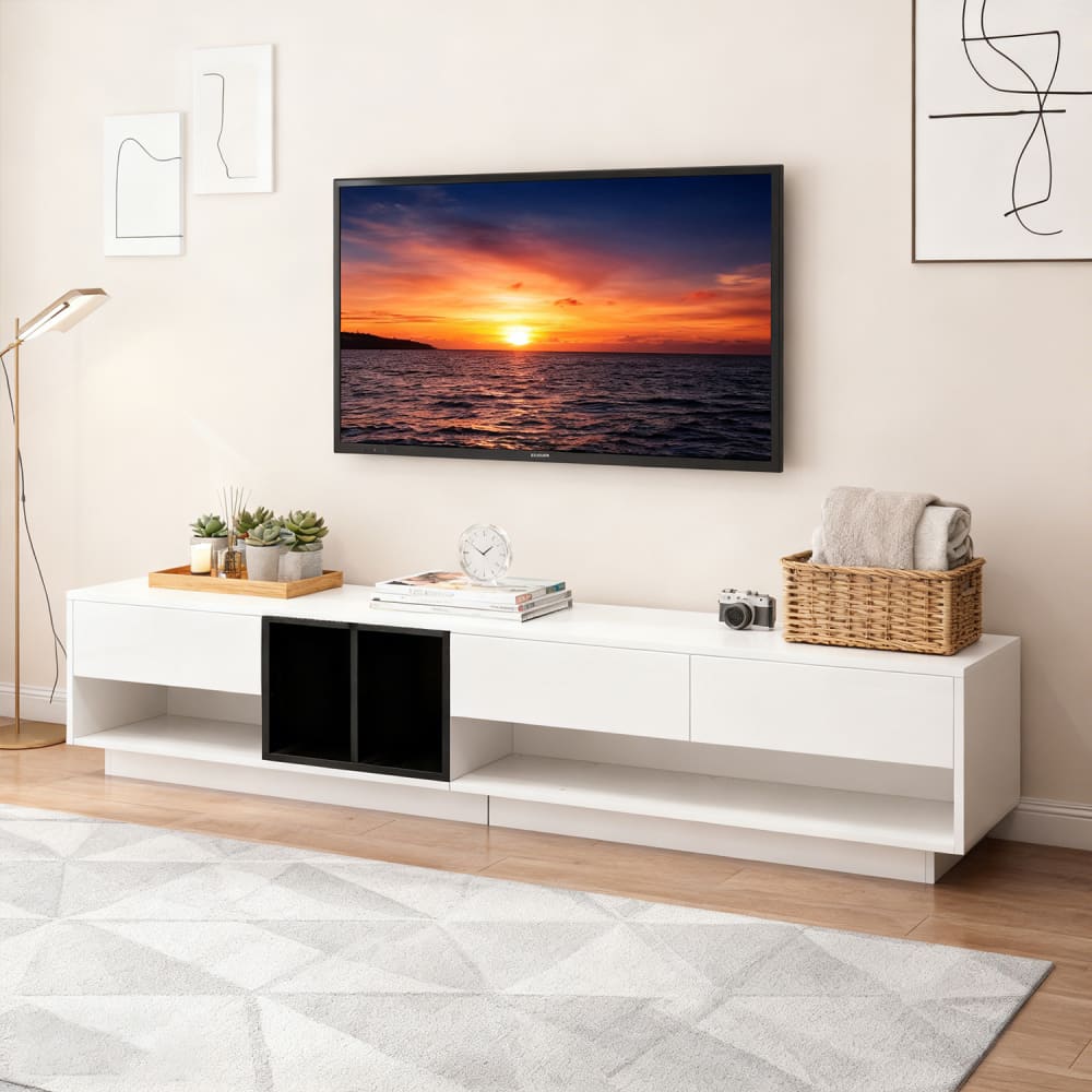 TV-Schrank 3 Schubladen und Staufächer, 190x40x42 cm - Maisons Du