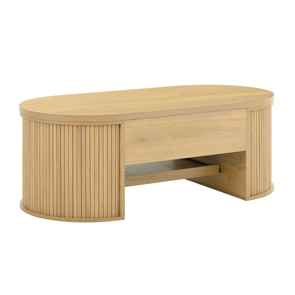 Table basse de salon avec plateau relevable et rangement, chêne