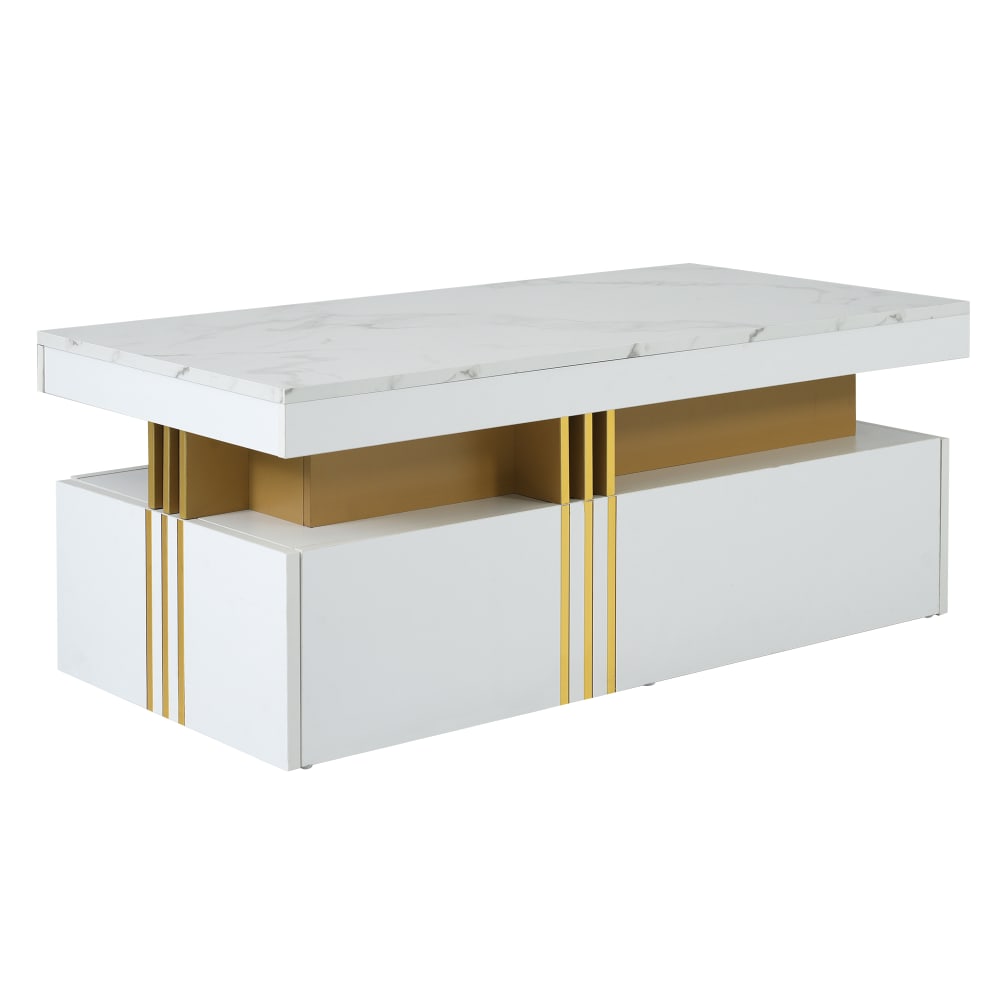 Table basse salon avec tiroirs et espace rangement, blanc