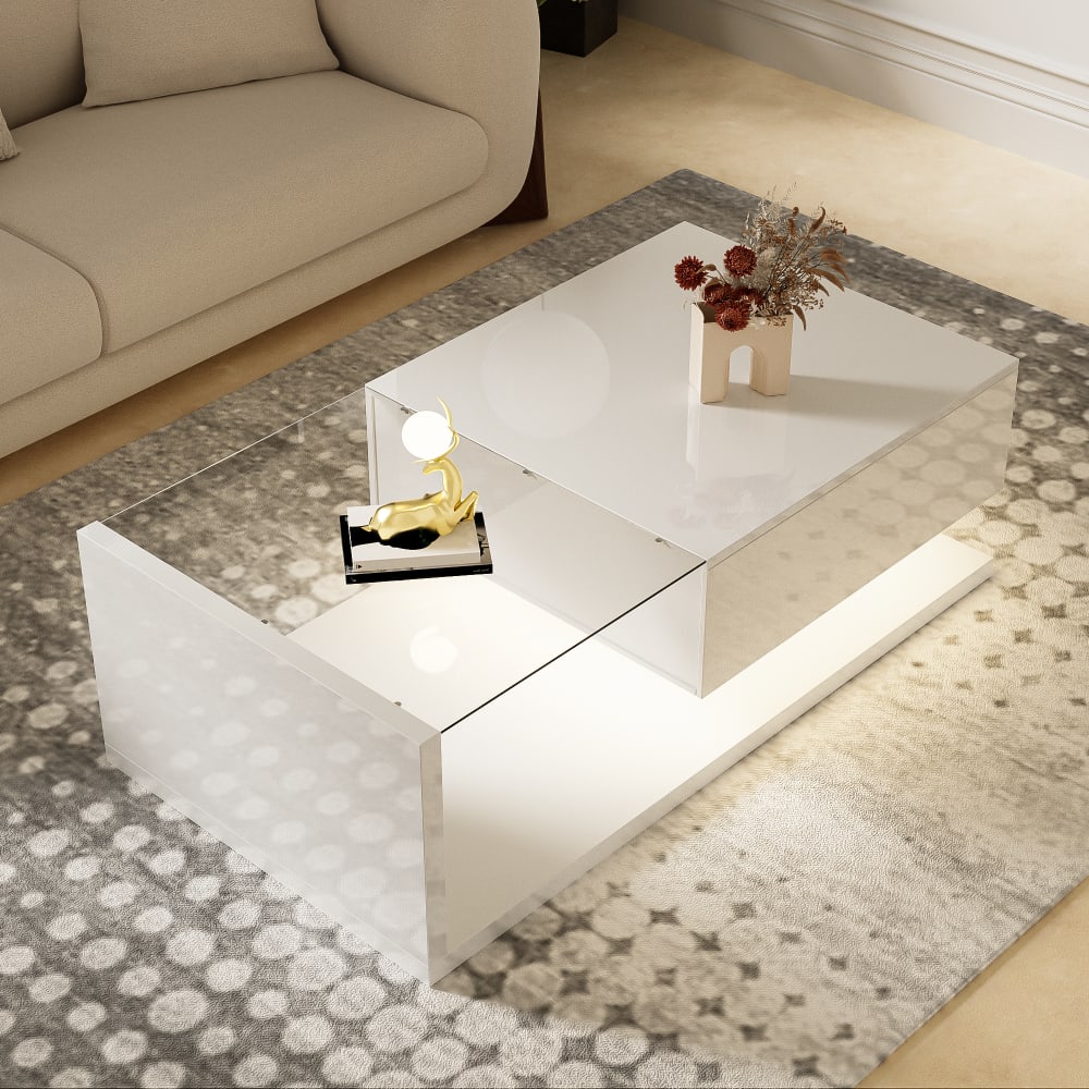 Moderner Couchtisch weiß lackiertes Holz, Schublade - Maisons Du