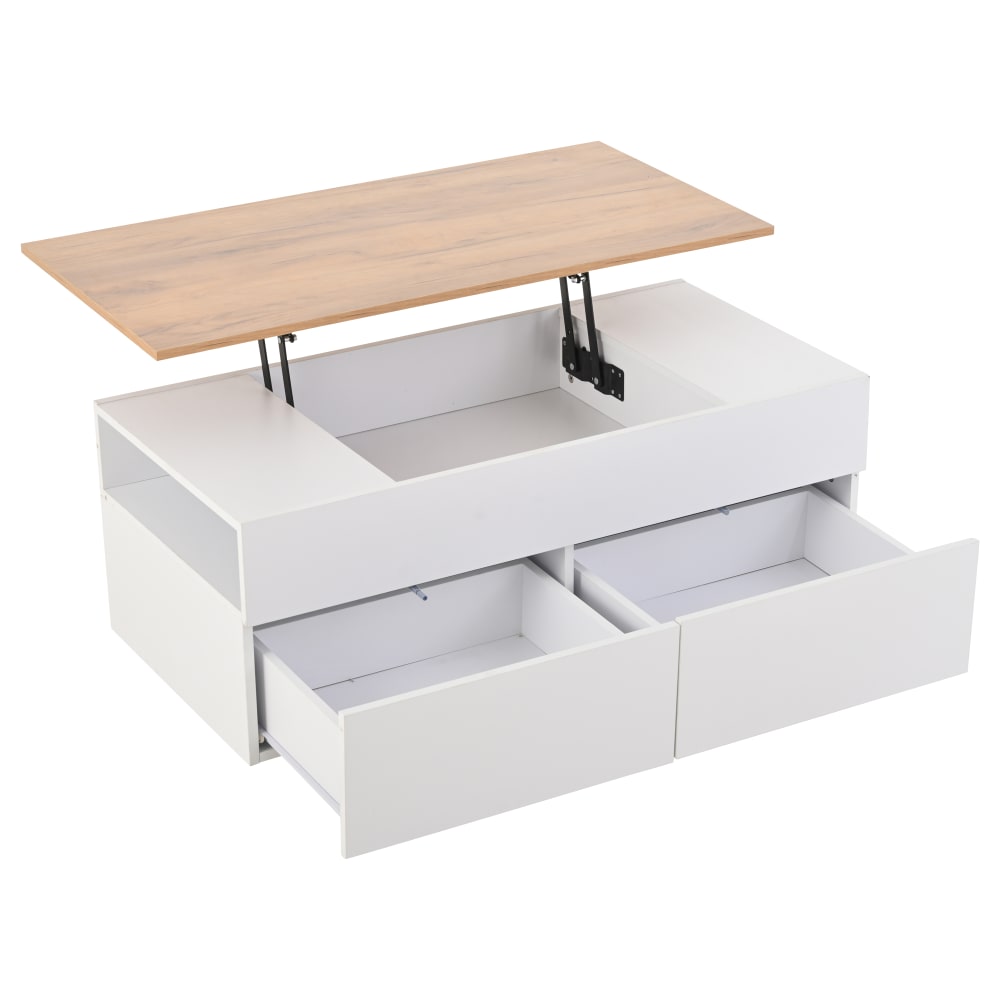 Table basse de salon avec plateau relevable et tiroirs de rangement Table basse de salon avec plateau relevable et tiroirs de rangement
