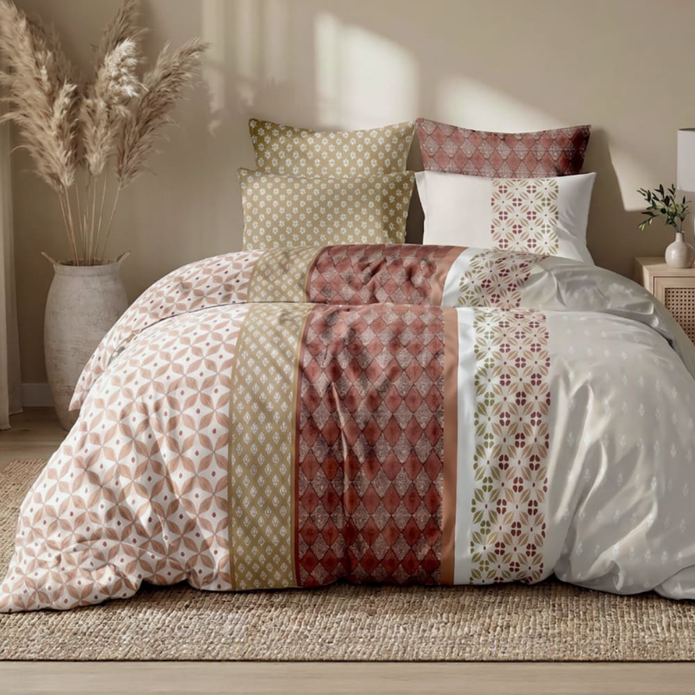 Parure de lit imprimée orientale + 2 taies en coton 260x240 cm