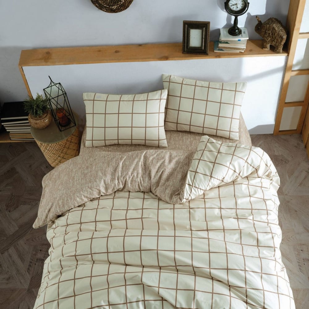 Parure housse de couette 100% coton imprimée carreaux 140x200 cm Parure housse de couette 100% coton imprimée carreaux 140x200 cm
