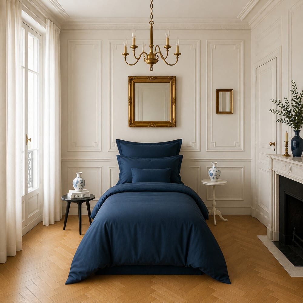 Housse de couette en satin de coton uni bleu marine 140x200 cm — vue 3