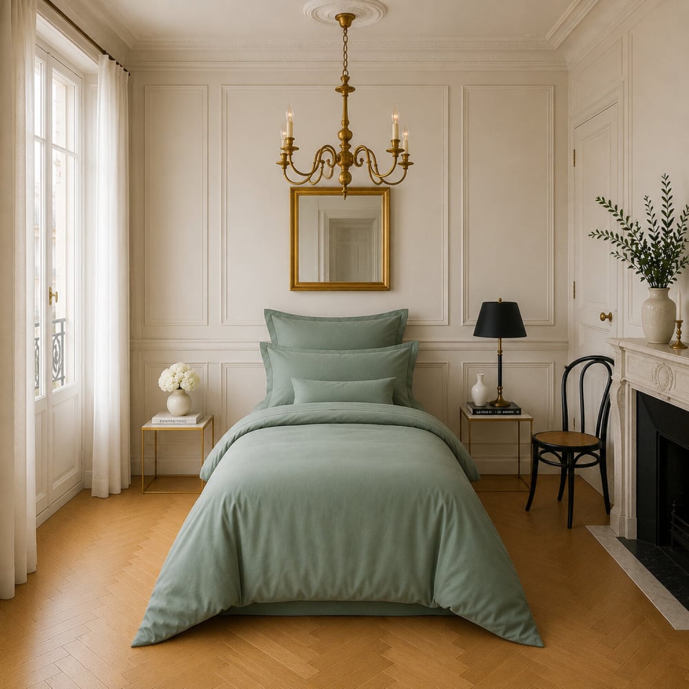 Housse de couette en satin de coton uni céladon 140x200 cm