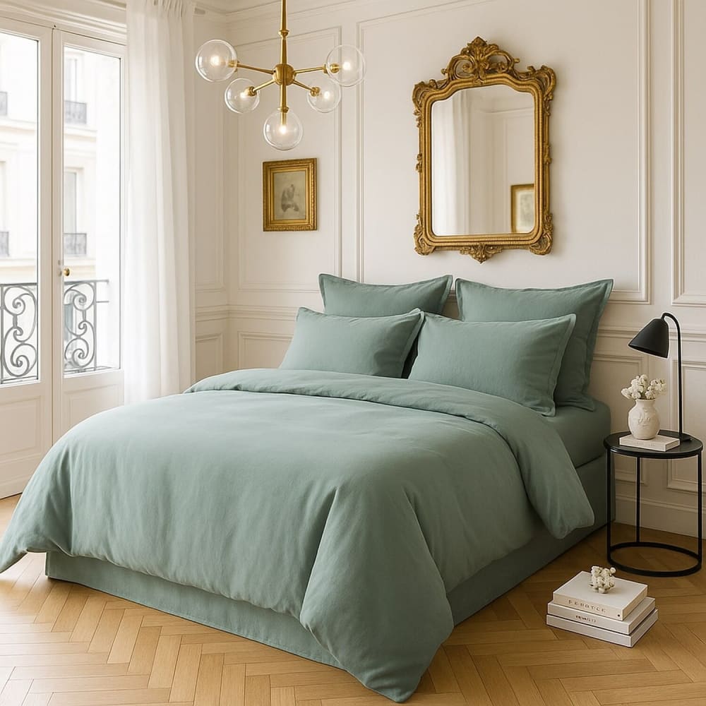 Housse de couette en satin de coton uni céladon 140x200 cm — vue 3