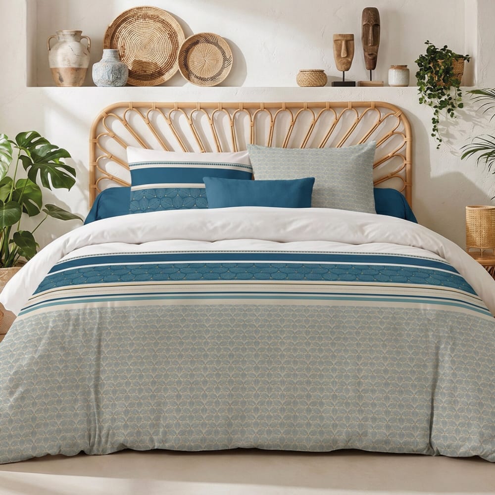 Parure de lit imprimée graphique + 2 taies en coton 260x240 cm