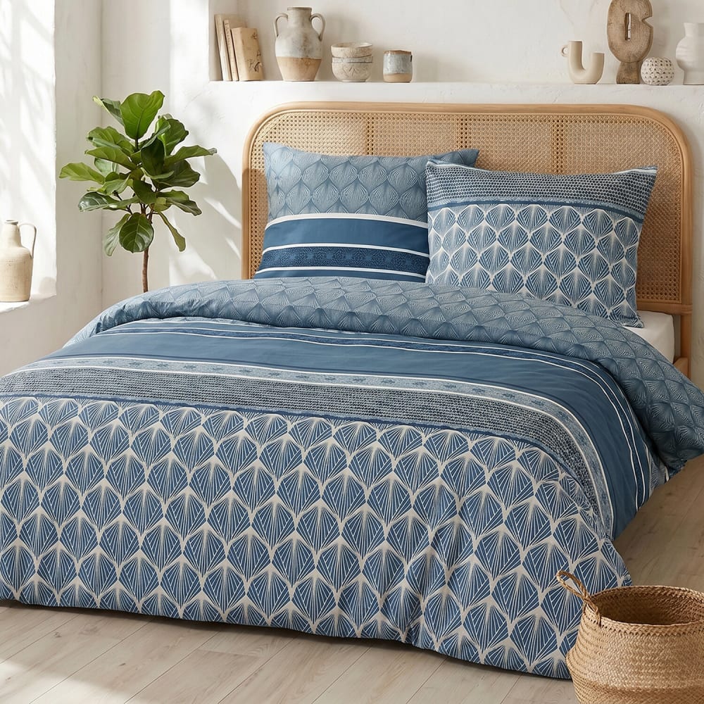 Parure de lit imprimée contemporain bleu + 2 taies en coton 240x220 cm — vue 3