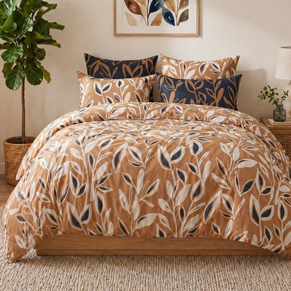 Parure de lit imprimée végétale + 2 taies en coton 260x240 cm