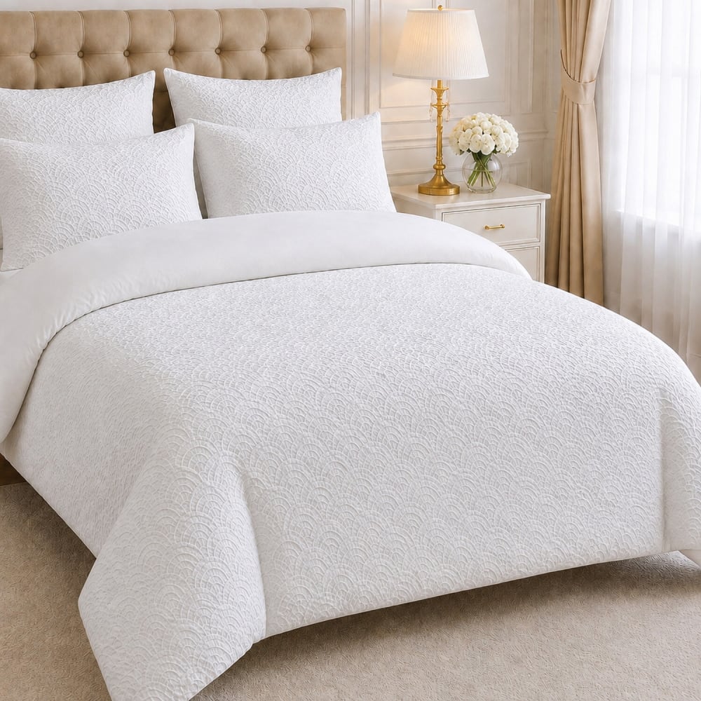 Parure de lit microfibre jacquard éventails + 2 taies 240x220 cm — vue 3