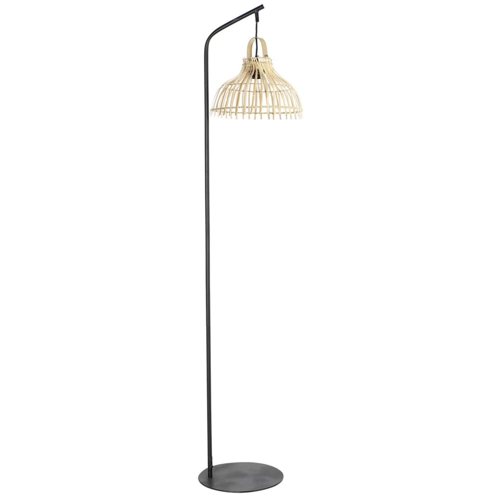 Lampadaire en acier et rotin noir 40x40x160 cm