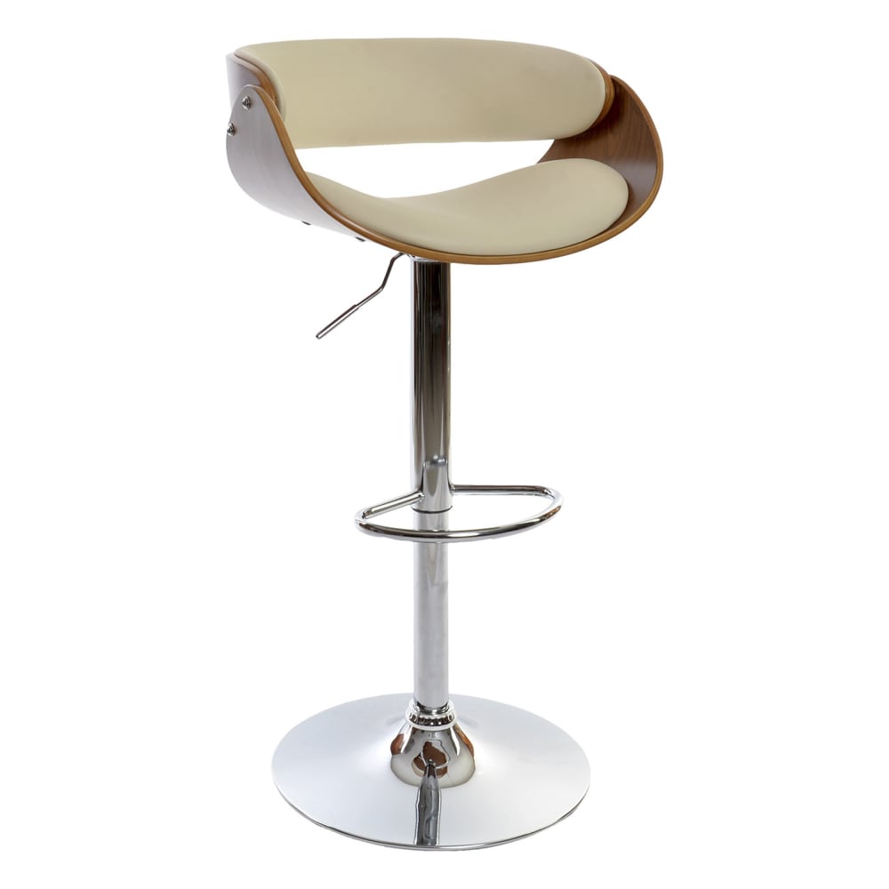 Chaise de bar réglable en polyester et noyer beige 54x53x101 cm