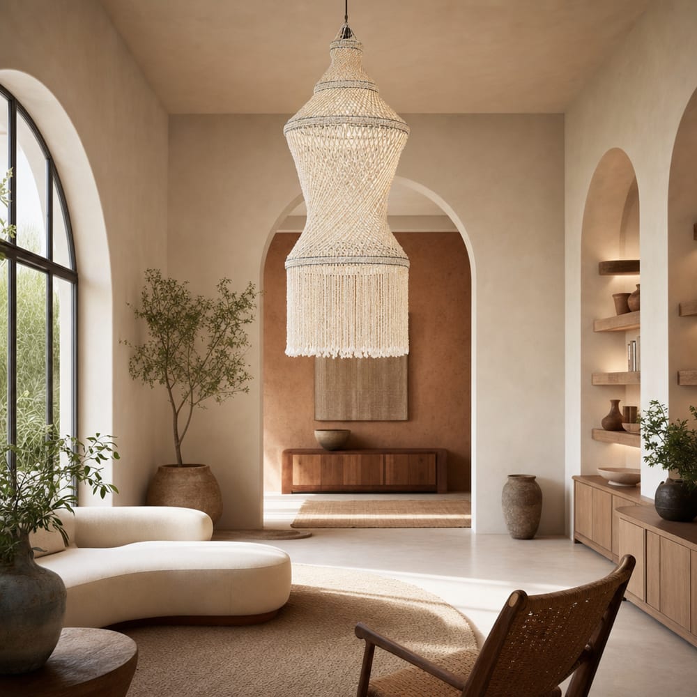 Plafonnier en nacre beige fait main 52x52x140 cm — vue 3