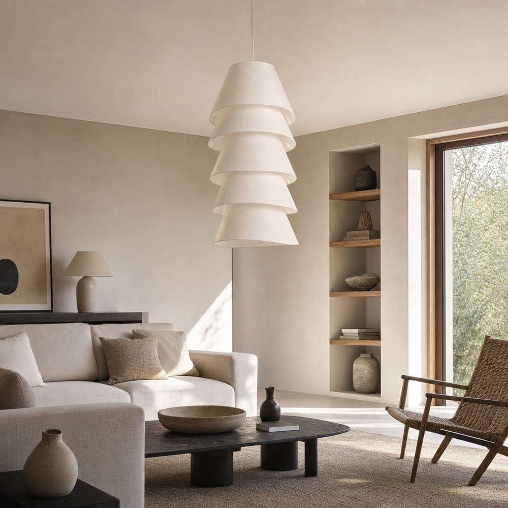Plafonnier avec 5 abat-jour en polyester beige 47x47x98 cm — vue 3