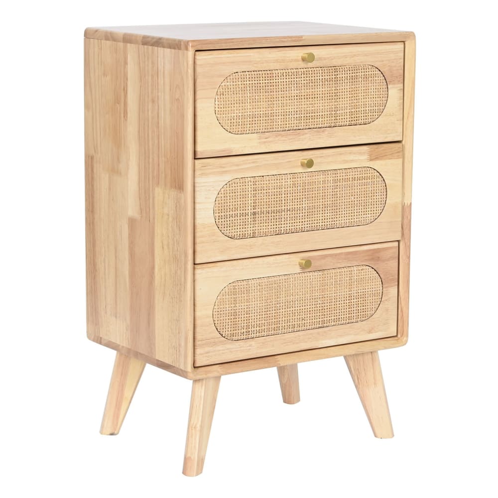 Table de chevet en hévéa et rotin marron 40x30x63 cm