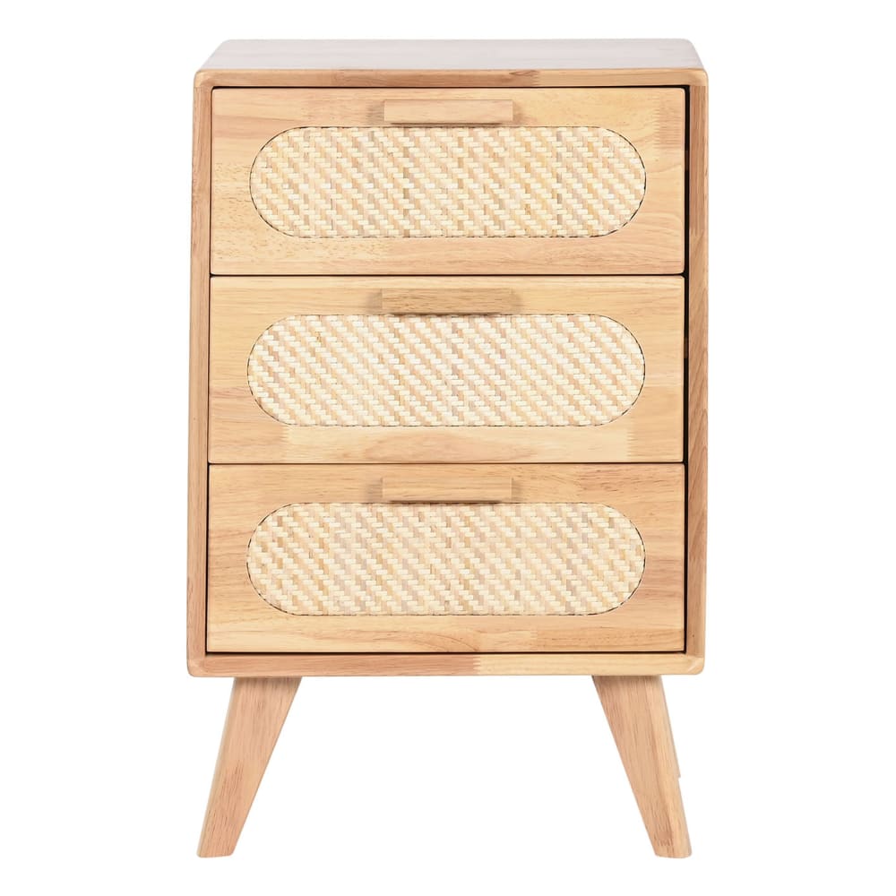 Commode en hévéa et rotin marron 40x30x63 cm
