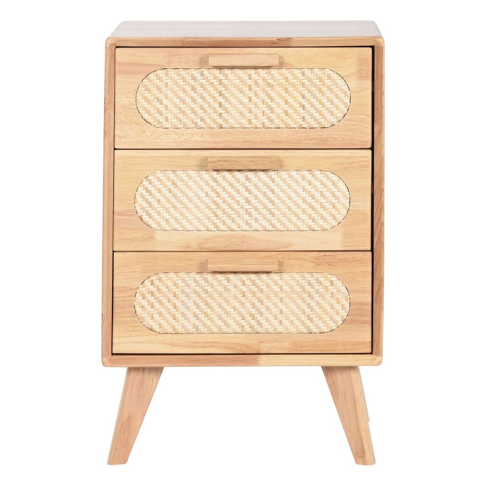 Table de chevet en hévéa et rotin marron 40x30x63 cm