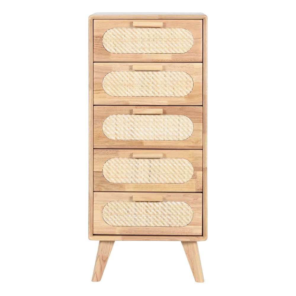 Commode en hévéa et rotin marron 40x30x93 cm