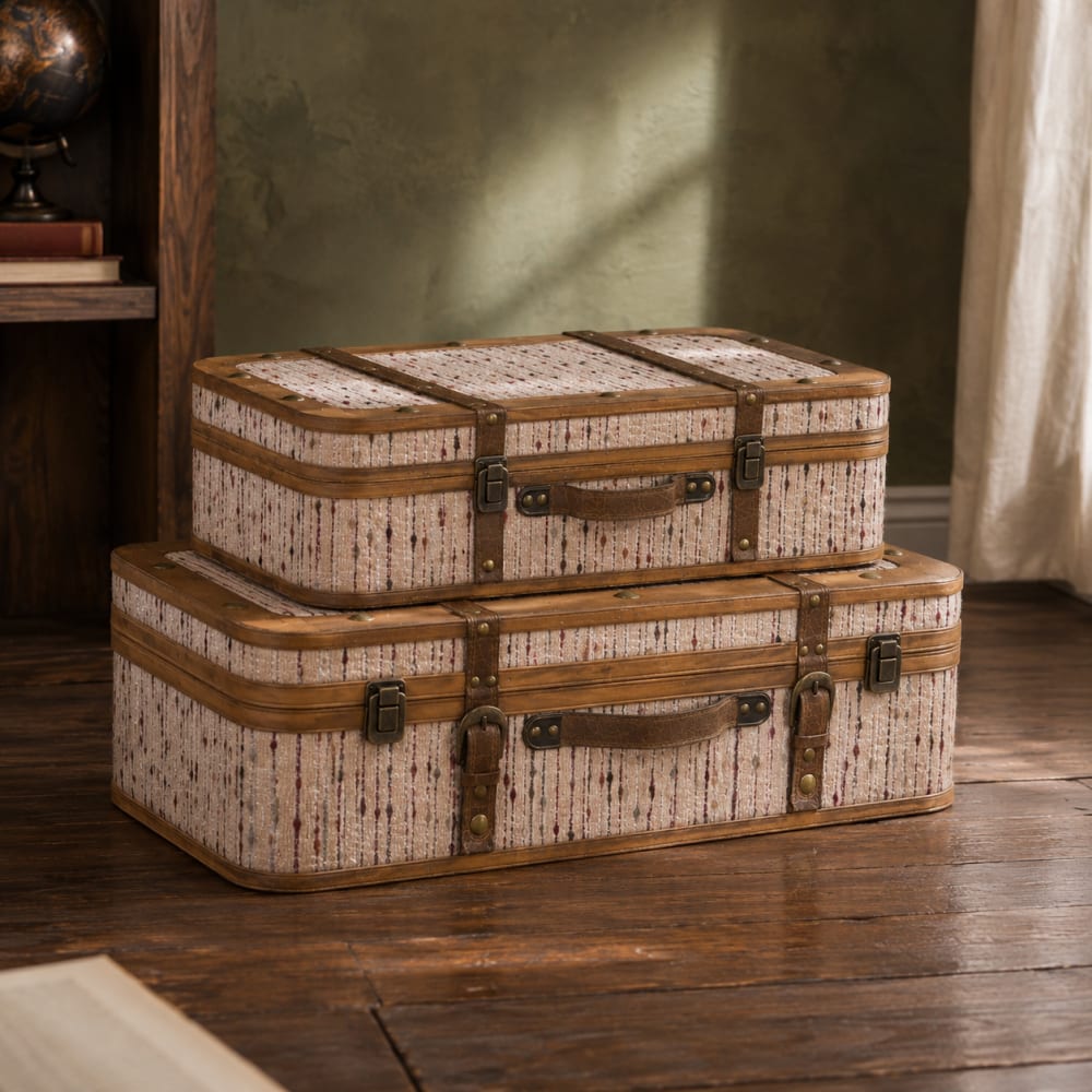 Ensemble de 2 coffres en bois et polyester multicolore 62x36x18 cm