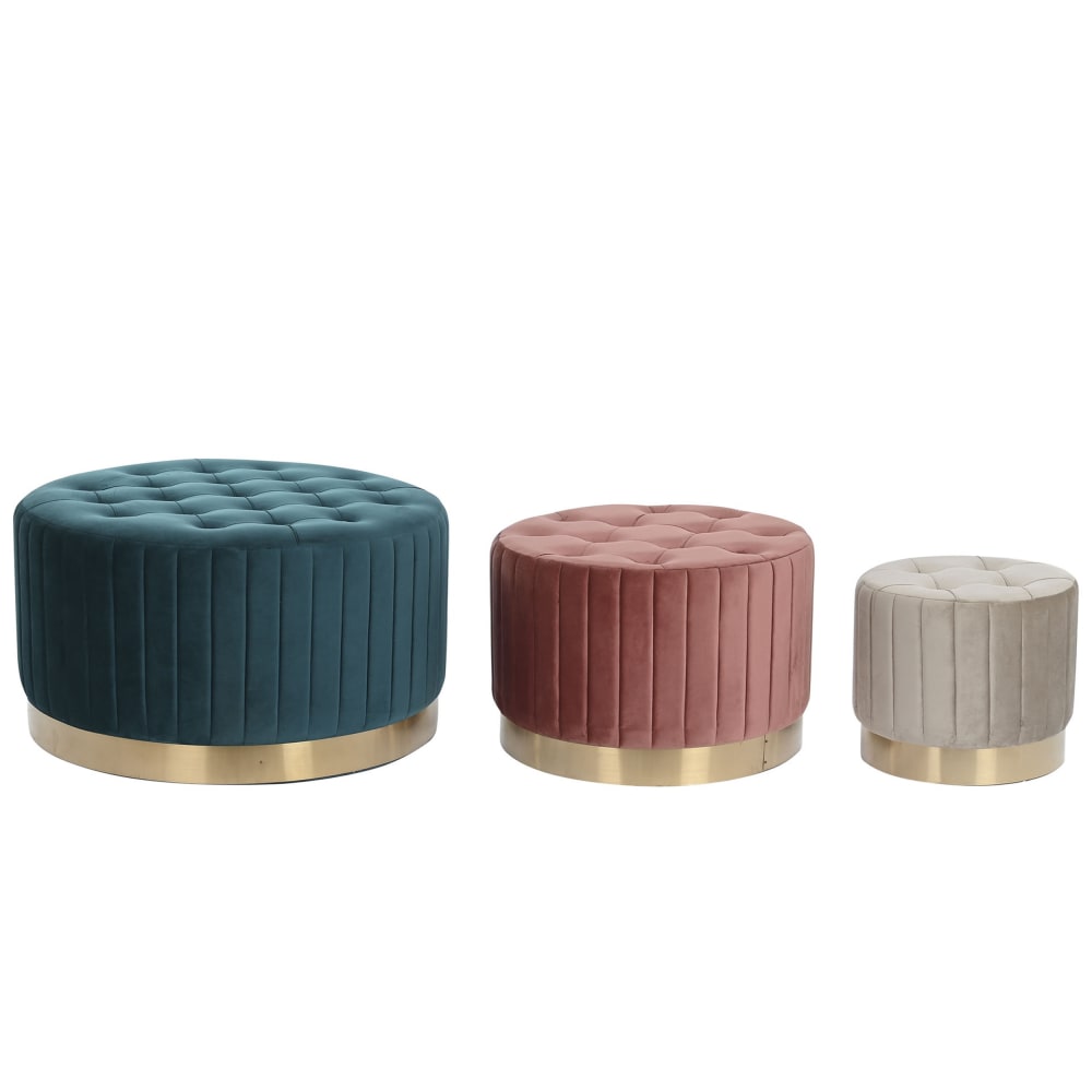 Ensemble de 3 poufs en polyester et acier vert 80x80x45 cm