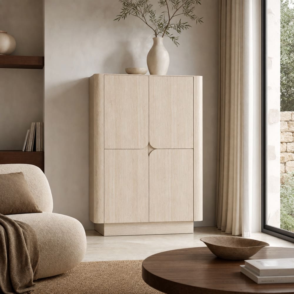 Armoire en bois effet travertin beige 100x40x134 cm