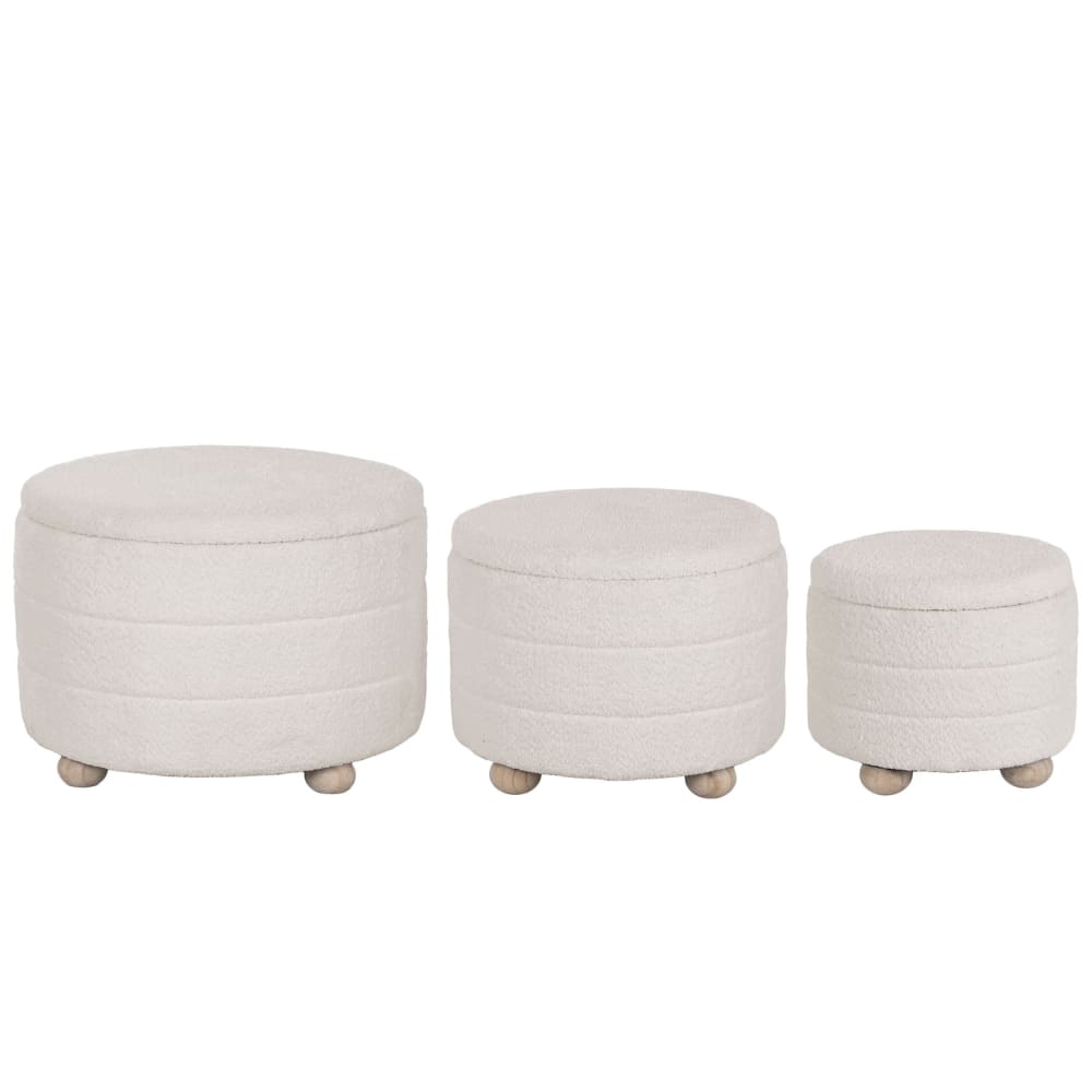 Ensemble de 3 poufs coffres en polyester beige 62x62x43 cm