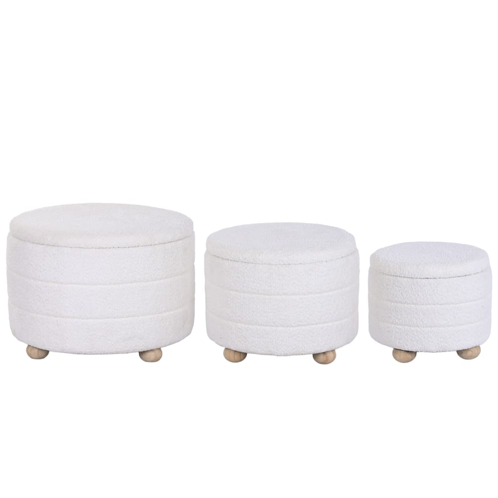 Ensemble de 3 poufs coffre en polyester beige 62x62x43 cm