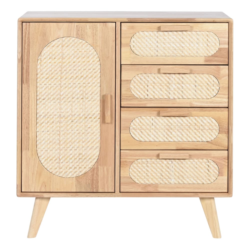 Buffet en hévéa et rotin marron 73x35x78 cm