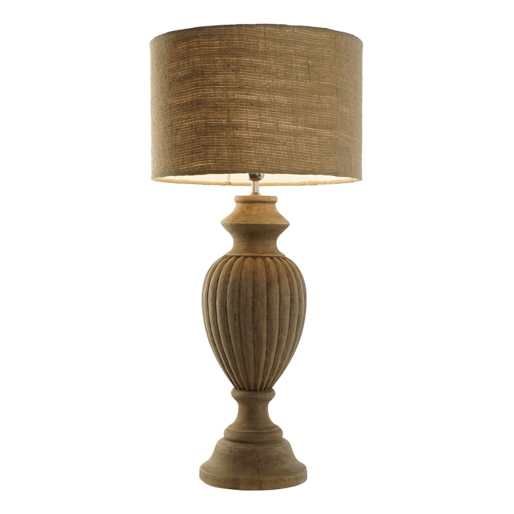 Lampe en bois sculpté et jute marron 44x44x91 cm — vue 3